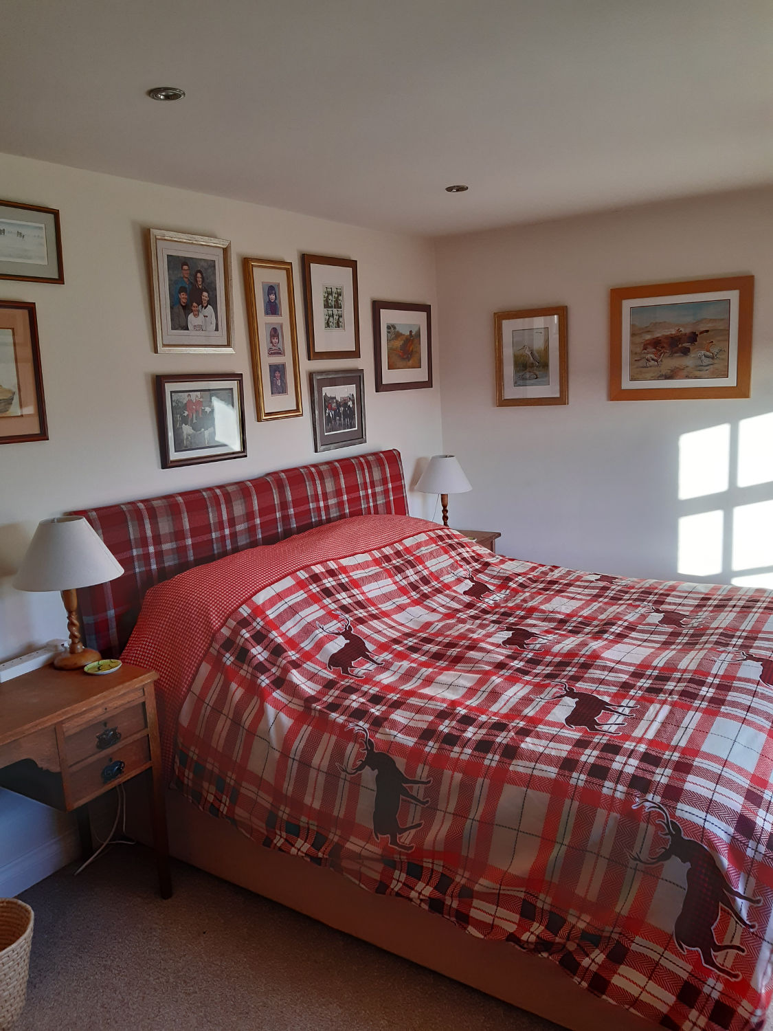 View of double bed in sunlight